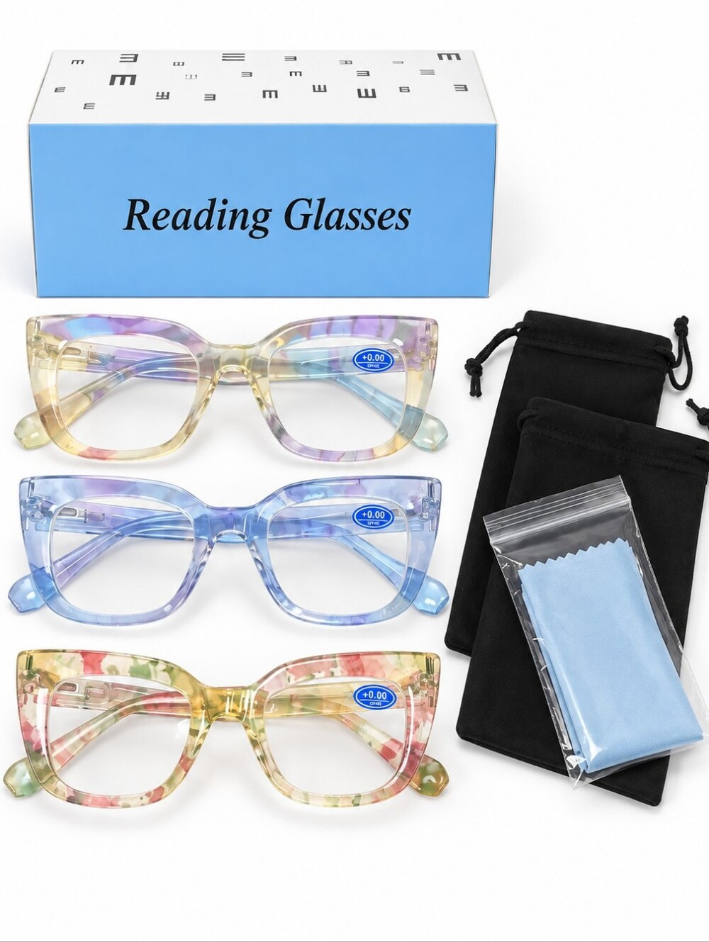 3-Piece Women’s Cat Eye Reading Glasses Blue Light Protection Eyewear